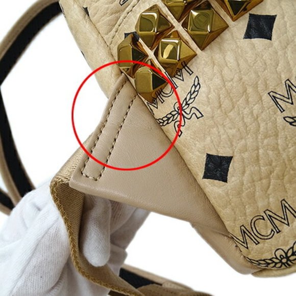 MCM Bag Women's Backpack Visetos Side Studs Coated Canvas Beige - Picture 10 of 10